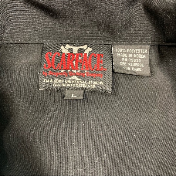 Vintage Dragonfly Scarface Tony Montana Button Up Shirt Gun Double Sided Sz L - Picture 6 of 9